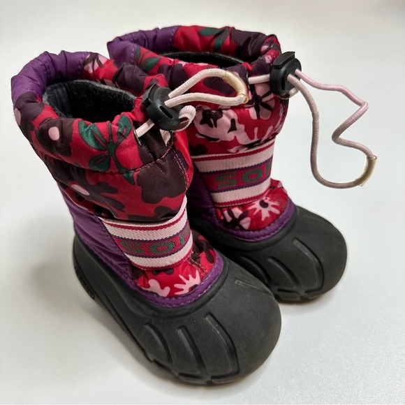 Sorel Toddler Purple Pink Floral Winter Boots Insulated Waterproof Size 6 - Picture 2 of 7